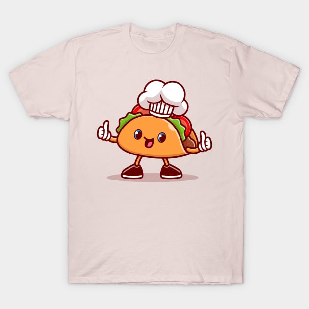 Cute Taco Chef Wearing Cap Cartoon T-Shirt by Catalyst Labs